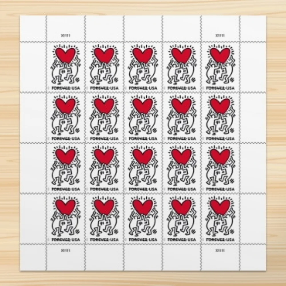 100 Love Keith Haring 2025 Forever Postage Stamps‎ USPS Wedding Party Invitation